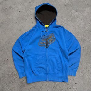 Vintage Y2K Fox Racing Hoodie Size XL Blue Full Zip Motocross